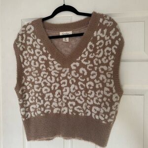 Sage Brown Leopard Sweater Vest